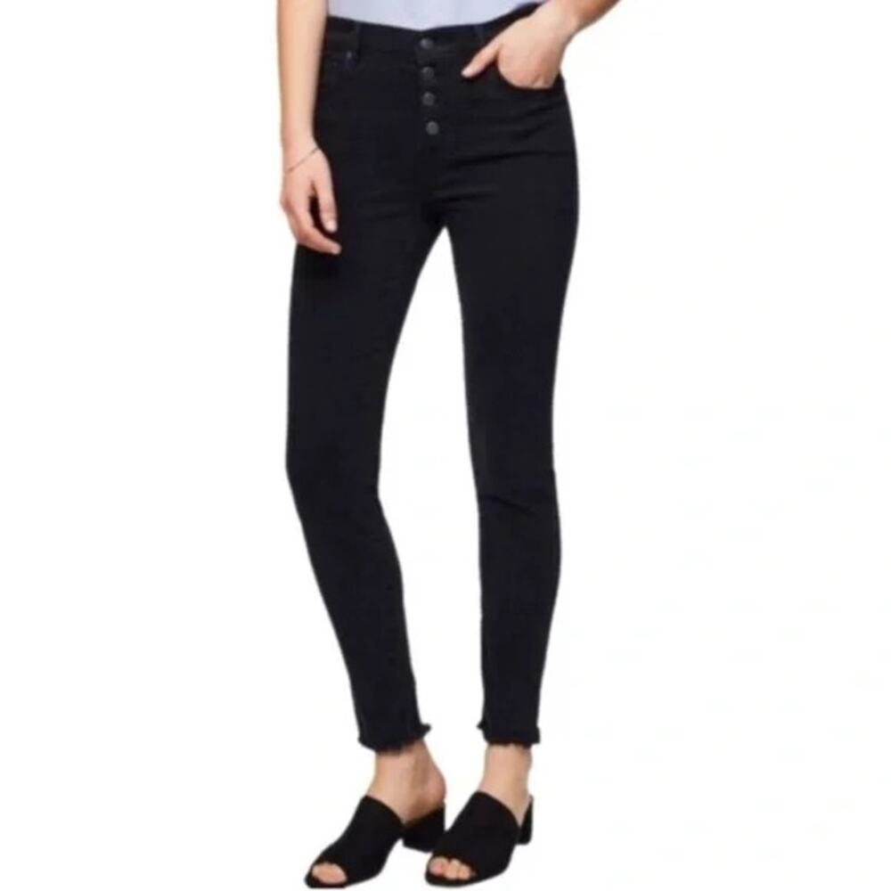 LOFT Modern Skinny Jeans Black Stretch Button Fly Raw Hem Womens 28 High Rise